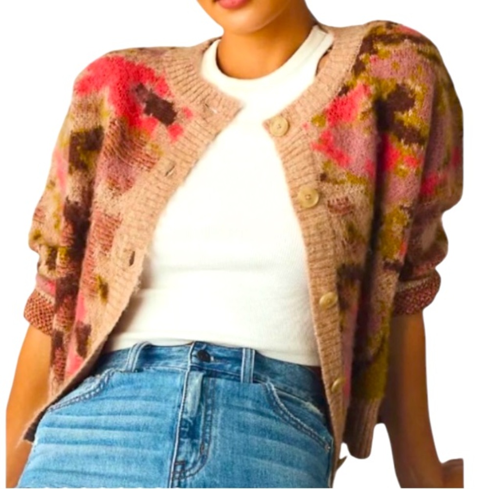 NWOT Anthropologie Textured CrewNeck Cárdigan Size M